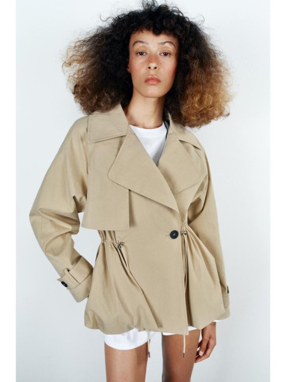 ZARA DOUBLE-BREASTED DRAWSTRING TRENCH JACKET 6318/011/075